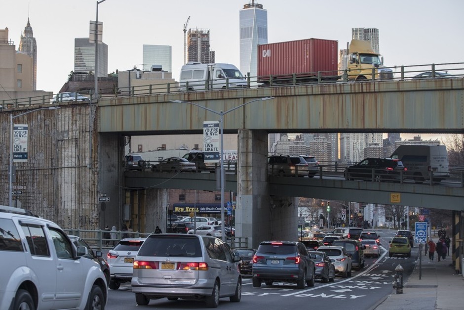Vehicles cross an elevated portion of the Brooklyn-Queens Expressway that's slated for repair.