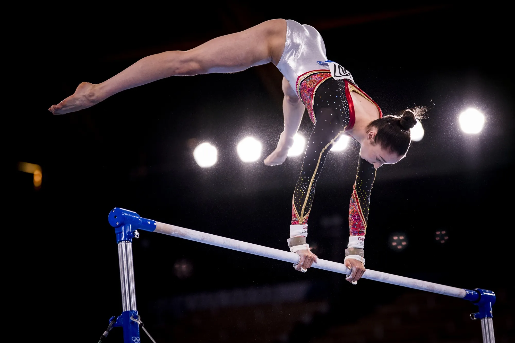Belgian gymnast Nina Derwael during the individual uneven bars final event in the artistic gymnastics competition on Aug. 1.&nbsp;