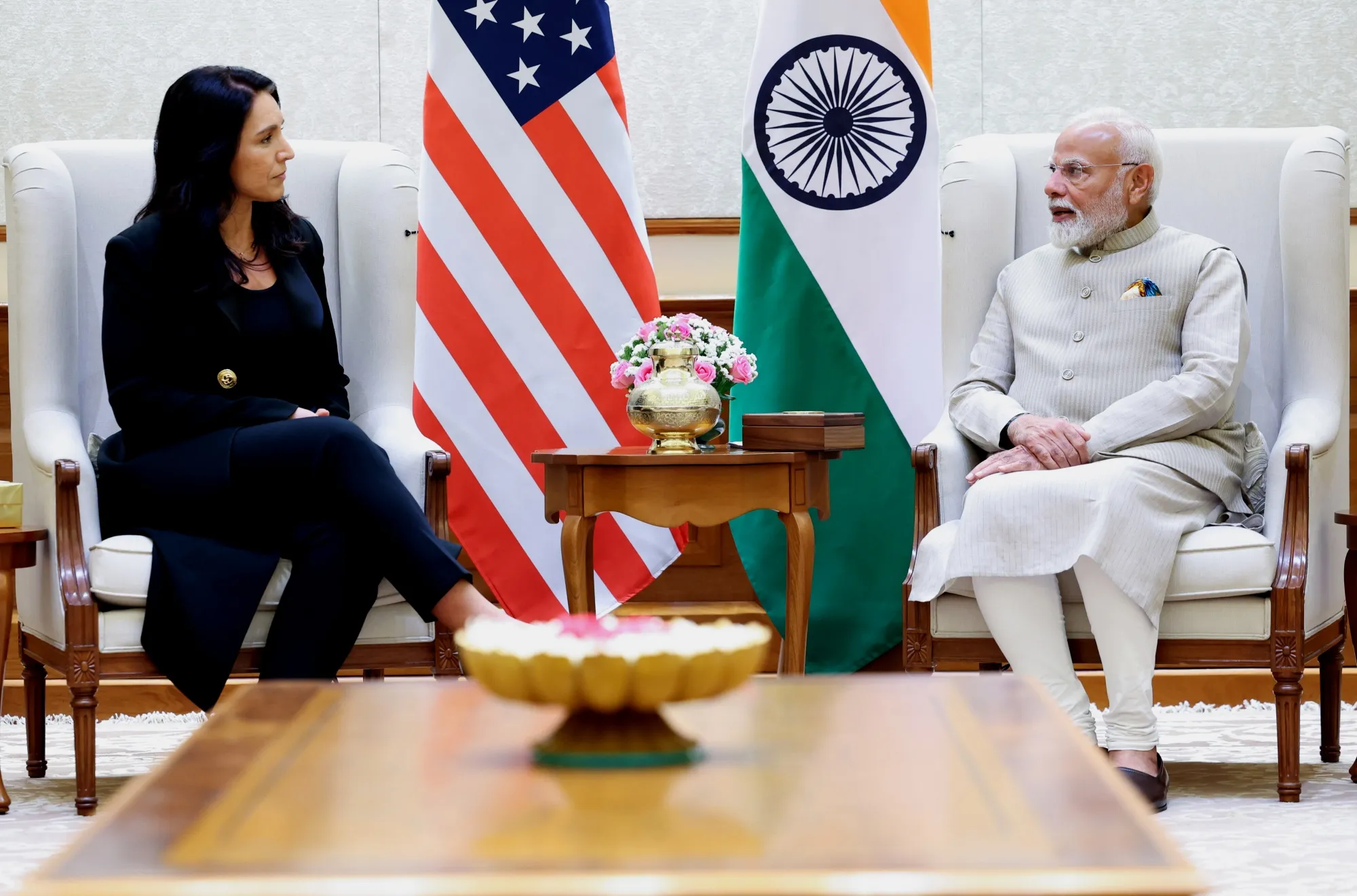 Tulsi Gabbard with Narendra Modi in New Delhi on March 17.