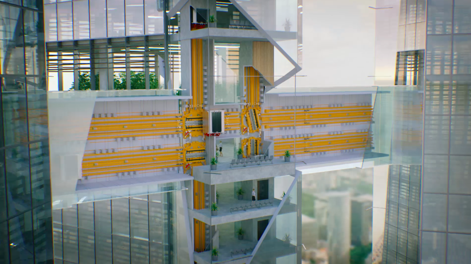 The elevator of the future will shuttle sideways, too. 