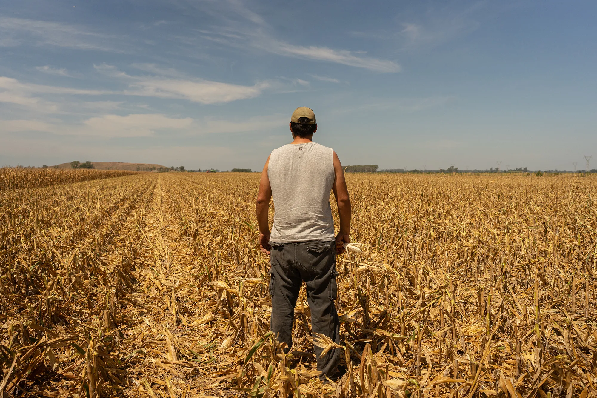 A farmer&nbsp;stands&nbsp;in a drought-affected corn field in Santa Fe, Argentina in March 2023.&nbsp;