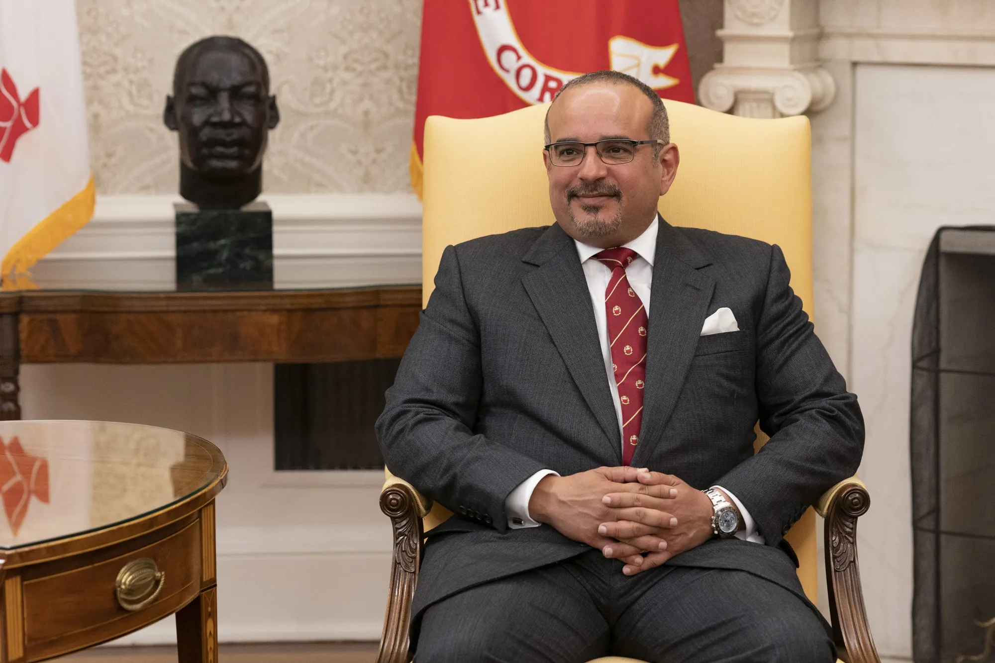 Salman bin Hamad Al-Khalifa, Crown Prince of Bahrain, during a meeting with&nbsp;President Donald Trump in Washington on Sept. 16.