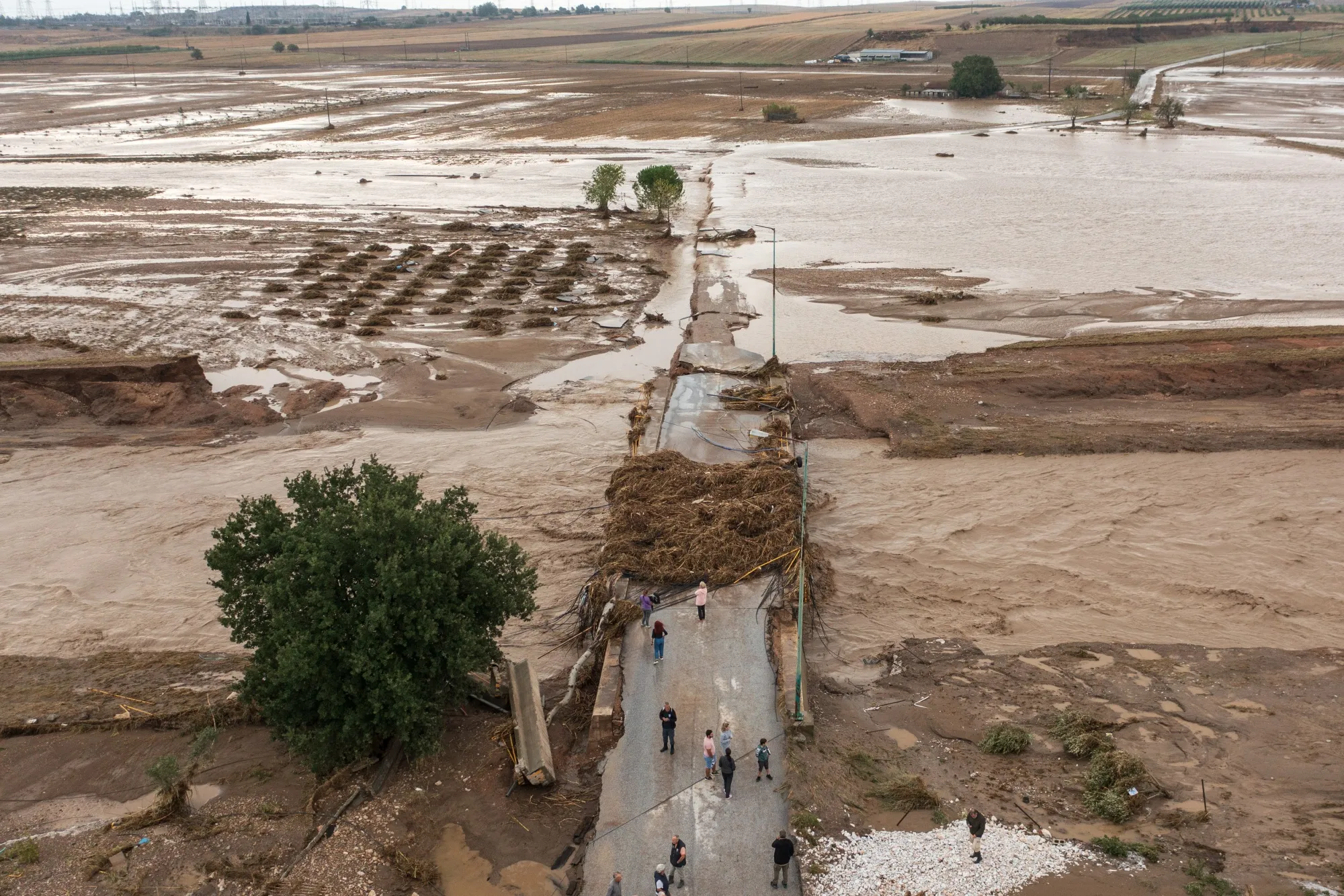 A flood damaged road following heavy rains in the village of Nea Lefki in Larissa, Greece, on Sept. 6.