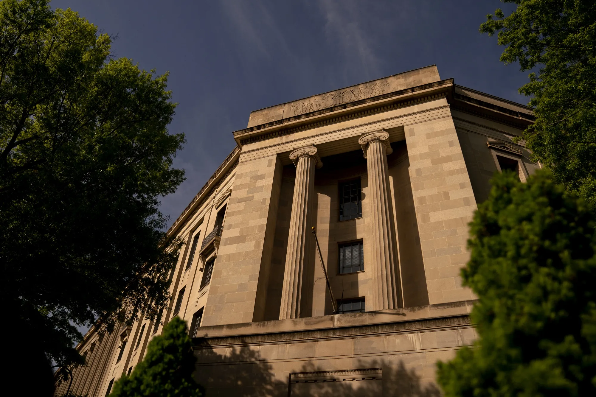 The Department of Justice (DOJ) building in Washington, D.C., on April 27.
