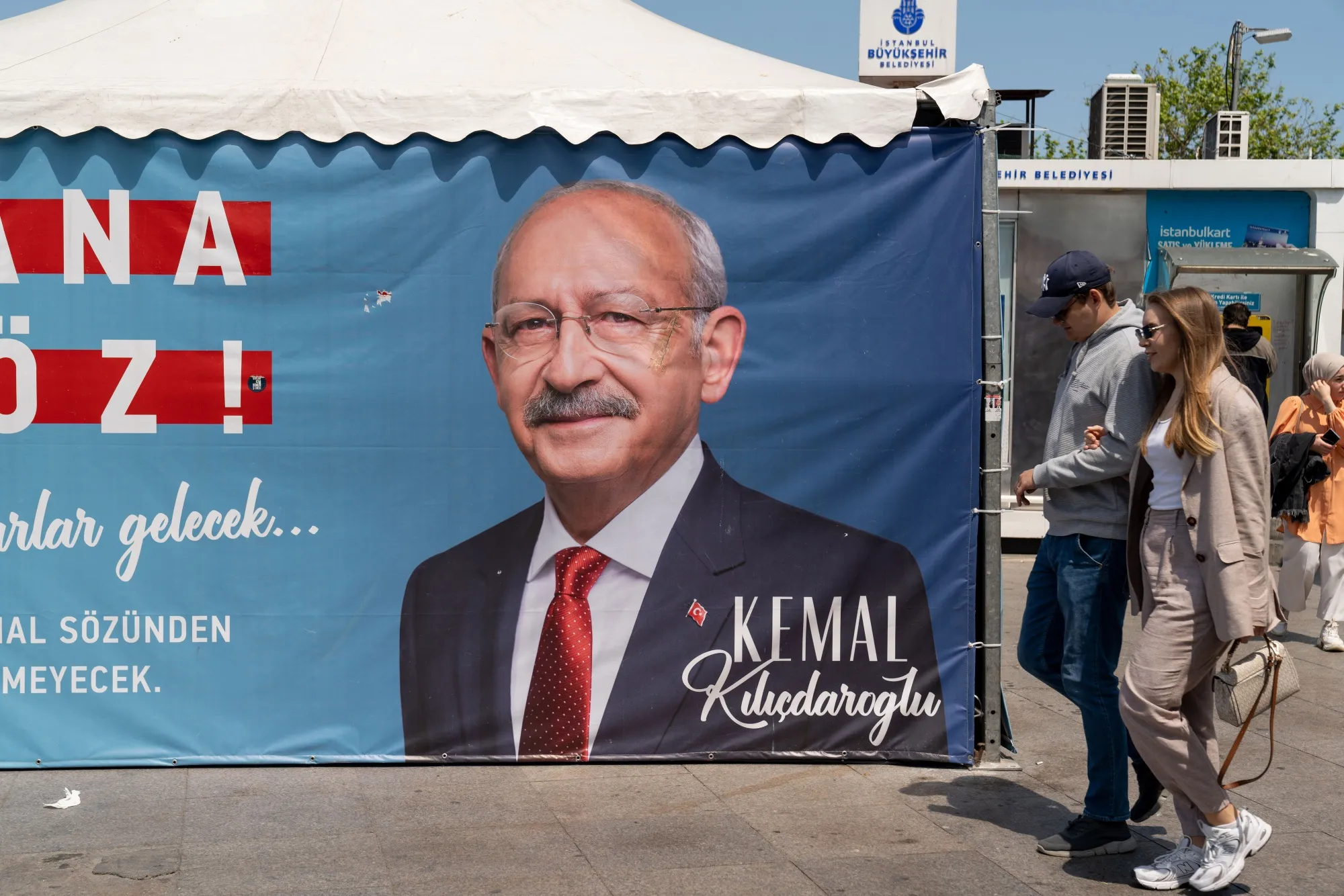An election kiosk for Kemal Kilicdaroglu.