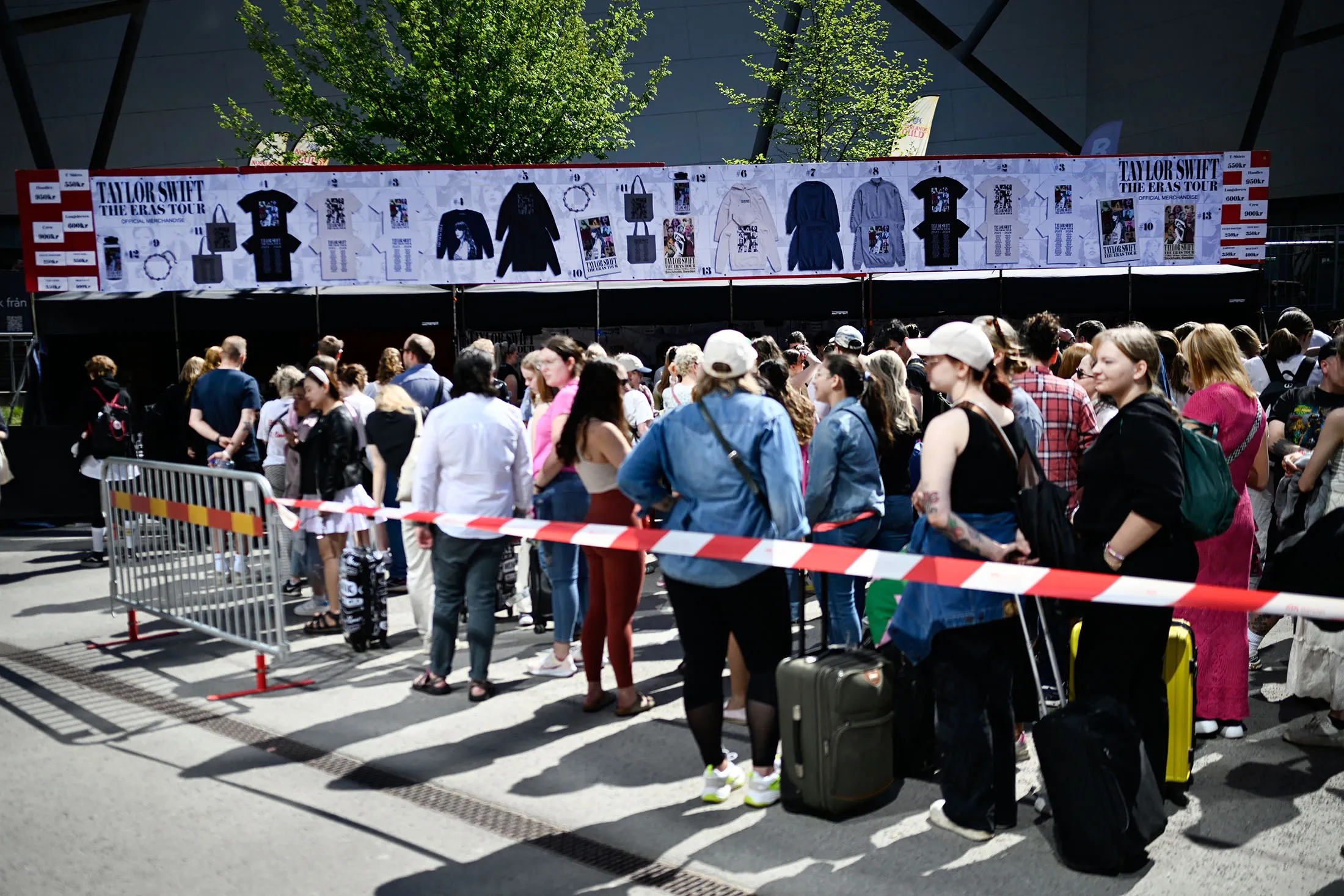 Fans&nbsp;queue&nbsp;outside Friends arena before a concert of US singer-songwriter Taylor Swift on her Eras Tour in Stockholm, on May 17.