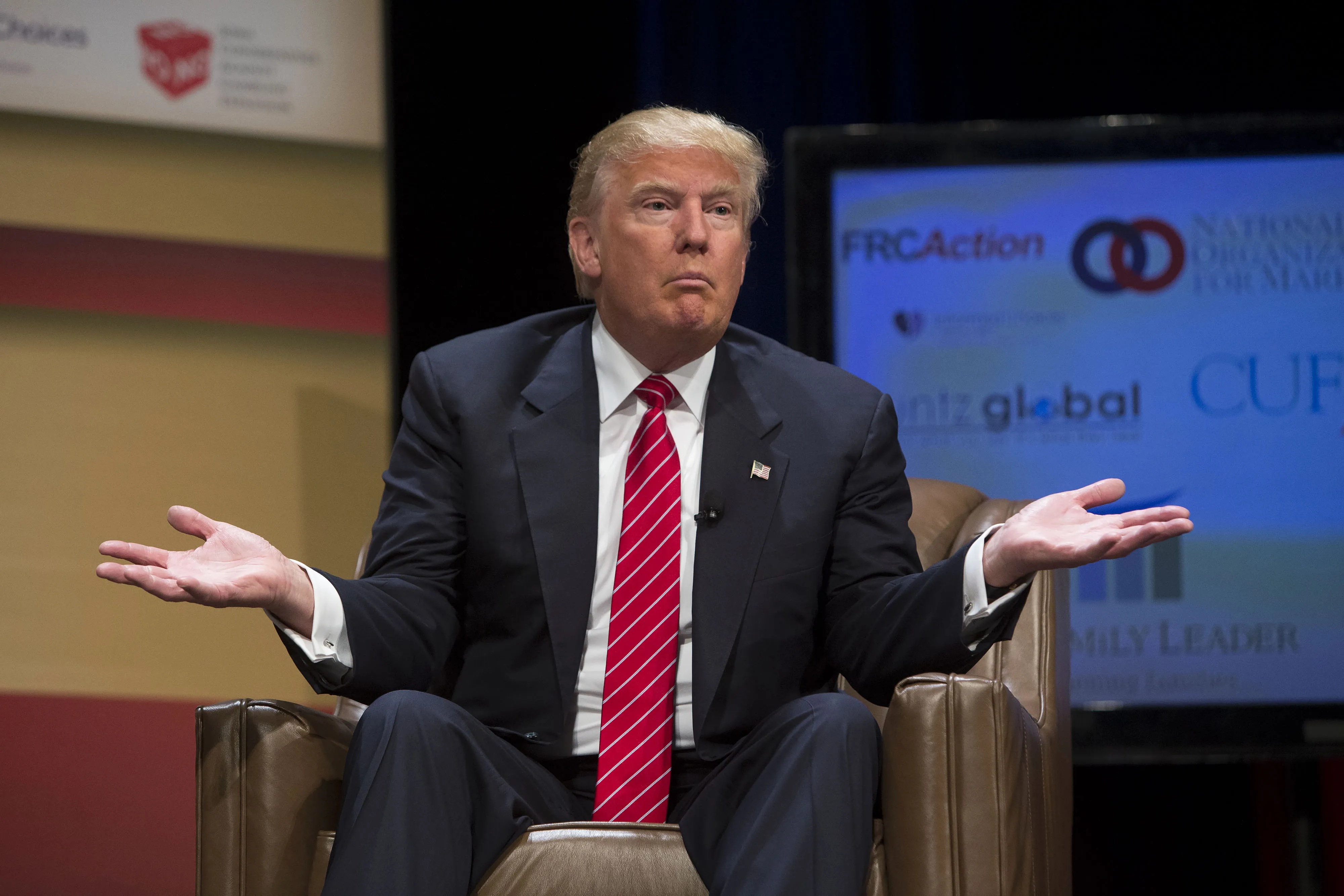 Donald Trump, president and chief executive of Trump Organization Inc. and U.S. 2016 presidential candidate, speaks during The Family Leadership Summit in Ames, Iowa, U.S., on Saturday, July 18, 2015. The sponsor, The Family Leader, is a "pro-family, pro-marriage, pro-life organization which champions the principle that God is the ultimate leader of the family."
