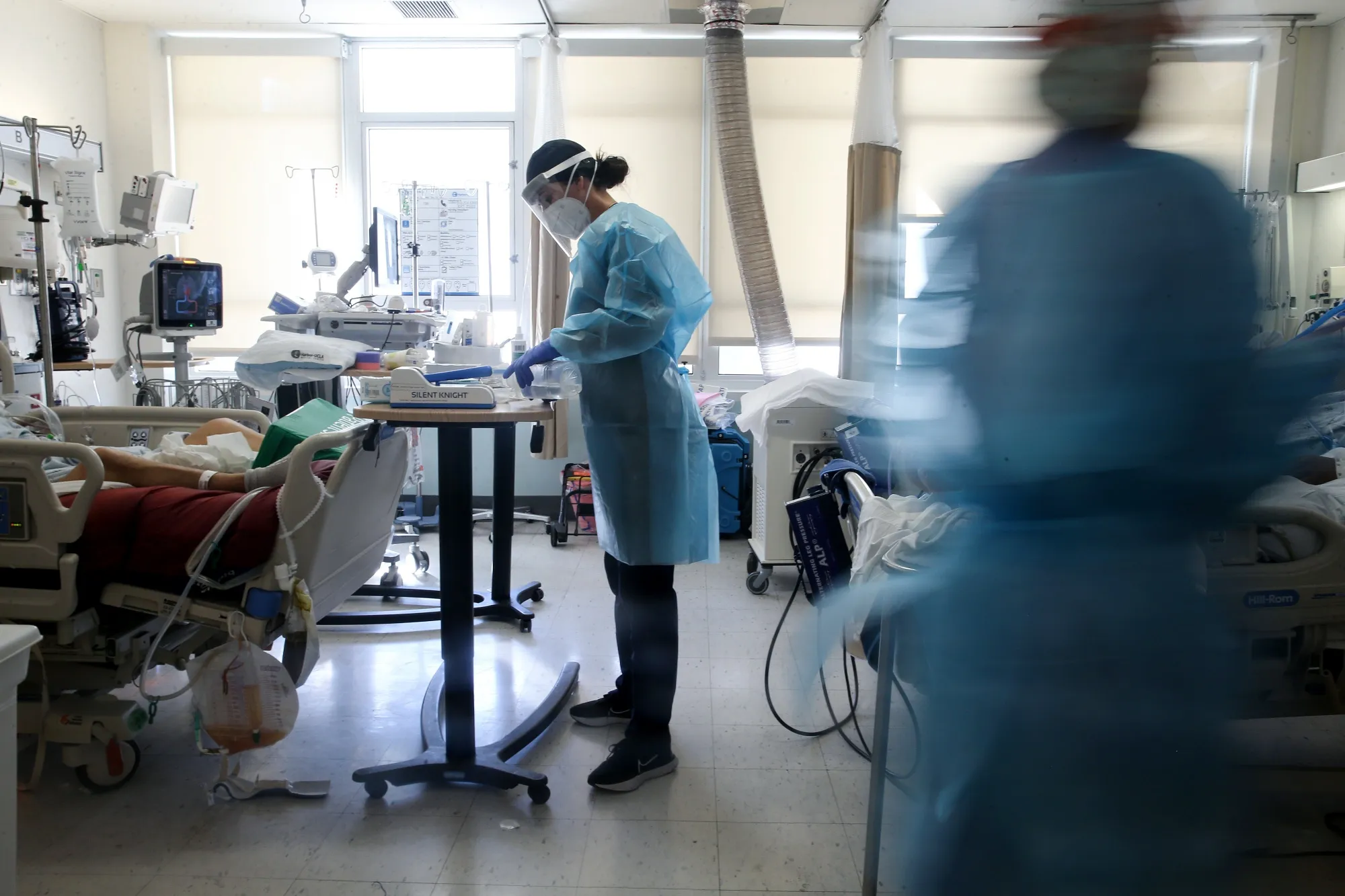 Registered nurses care for patients in Torrance, California, in 2021.