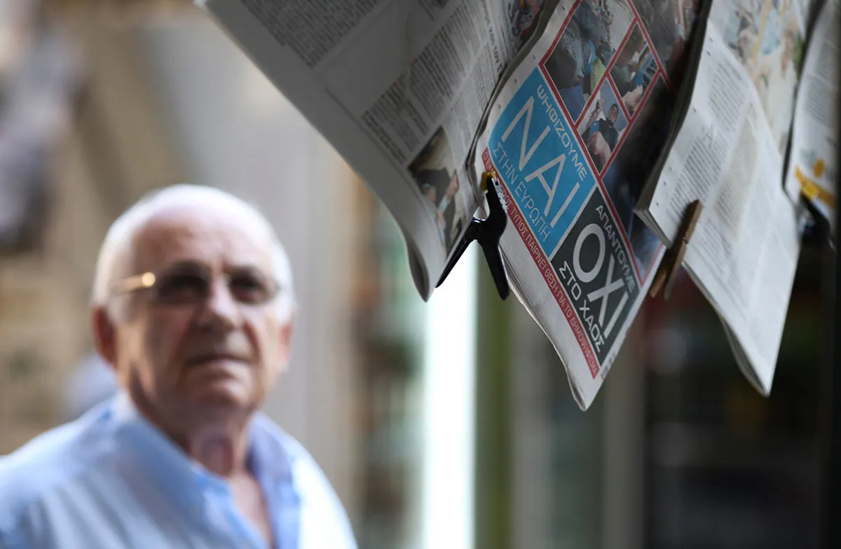 A news kiosk in the Plaka district of Athens, Greece, on July 2, 2015.
