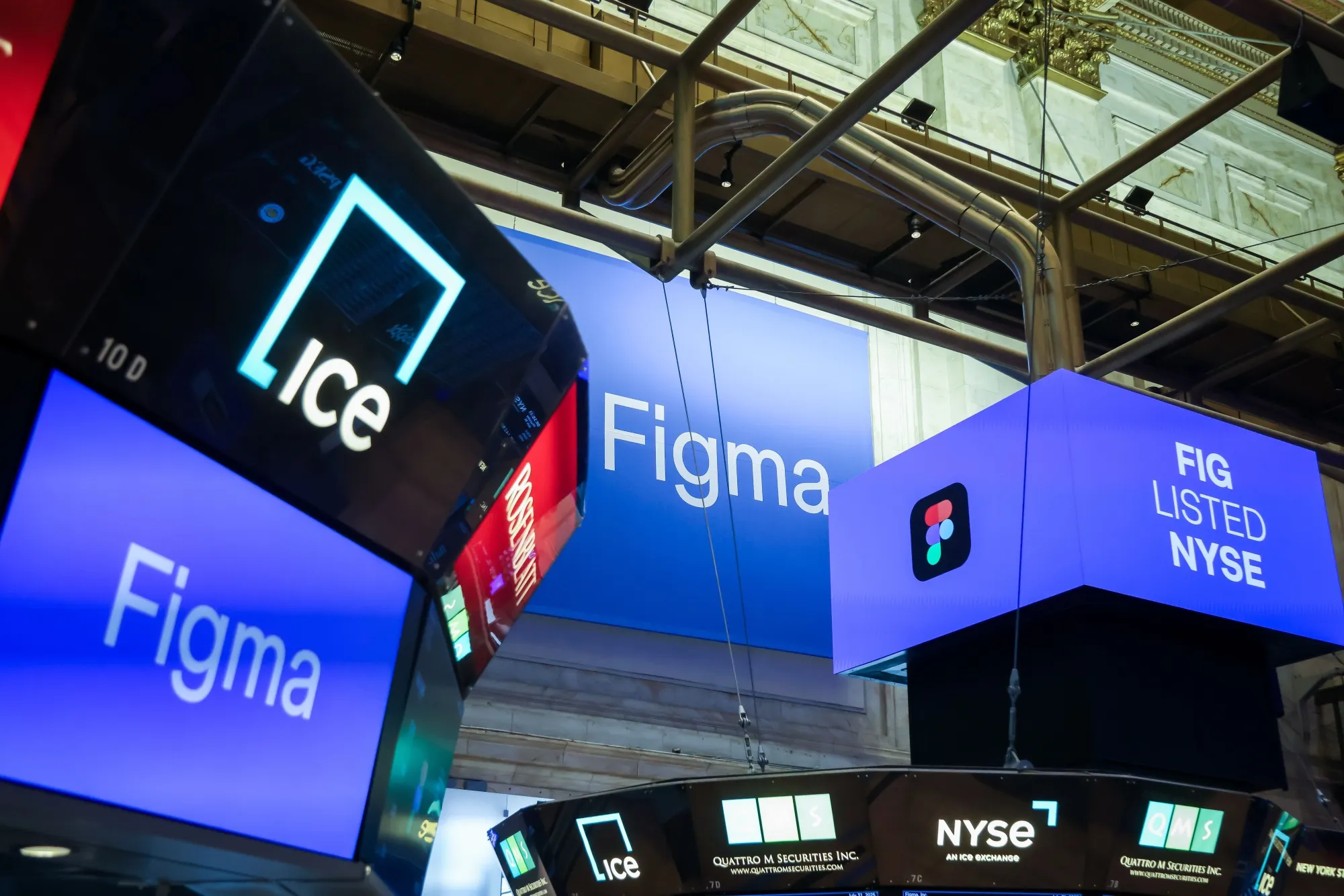 Figma Inc. signage during the company's IPO on the floor of the New York Stock Exchange on July 31.&nbsp;