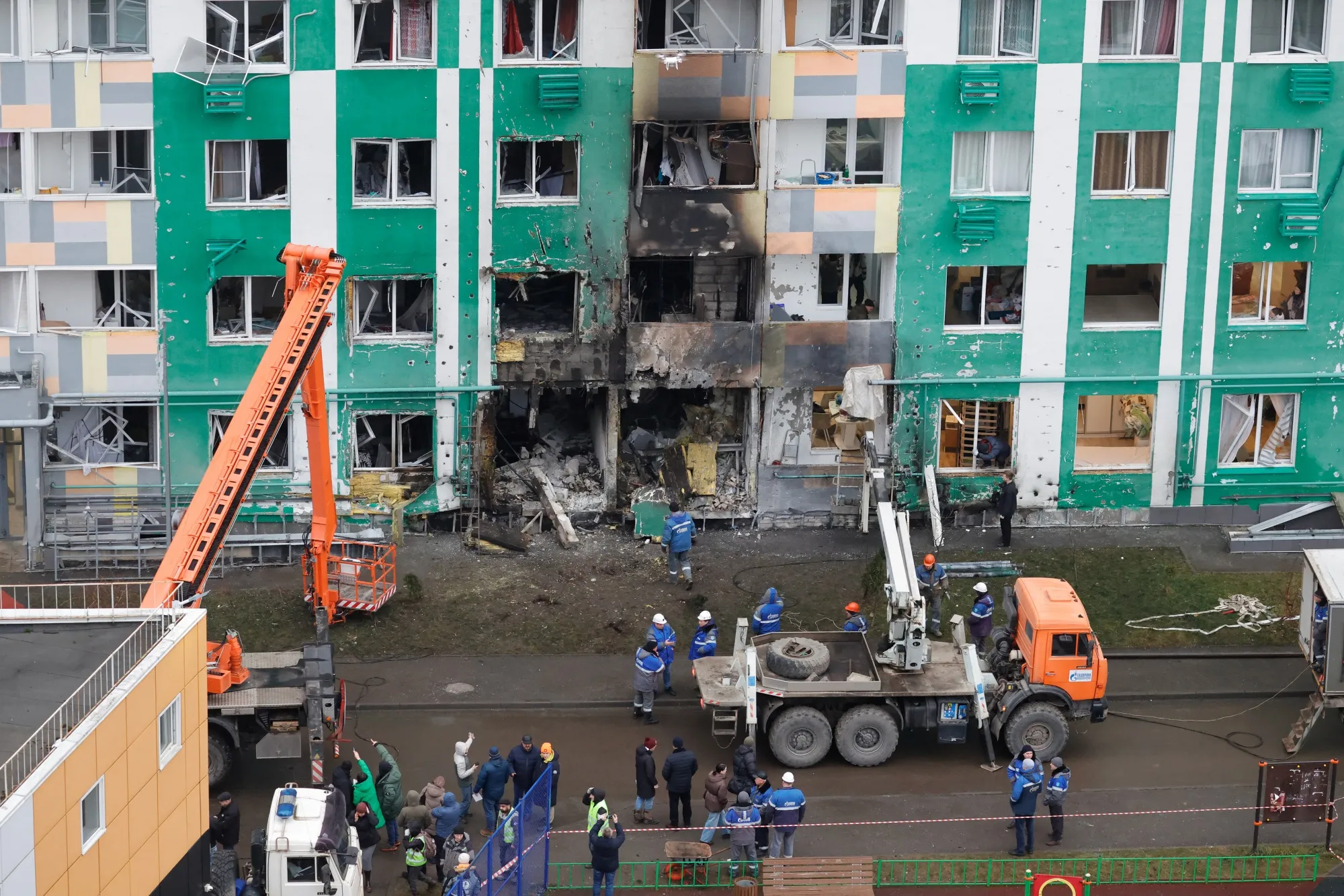 A damaged residential building following a drone attack in Tver on Dec. 12.