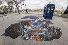 Peter Capaldi And New Doctor Who Companion Pearl Mackie Pose In Costume With The Tardis And A Huge 3D Pavement Painting On London's Southbank