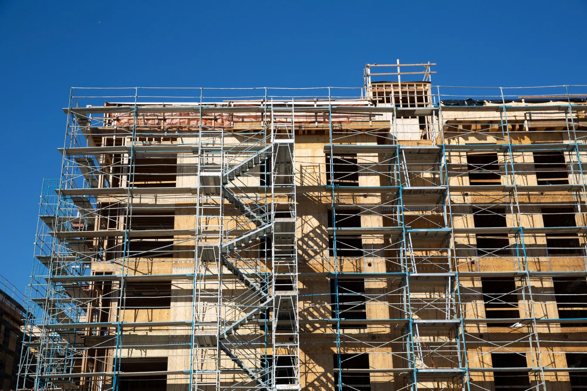 An apartment building under construction in Inglewood, California, in February.