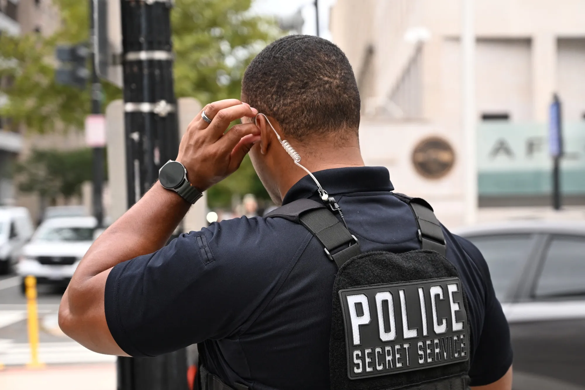 A US Secret Service officer works a checkpoint near the White House in Washington.