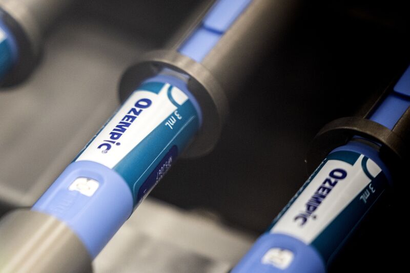 Ozempic injection pens move along a conveyor at the Novo Nordisk A/S production facilities in Hillerod, Denmark, on Tuesday, Sept. 26, 2023. 