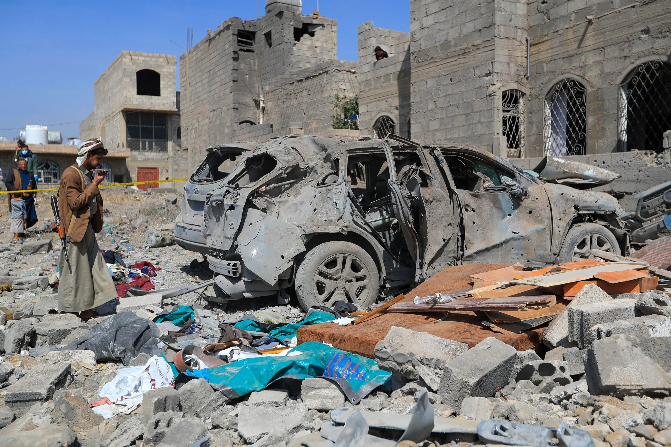 Wreckage after an US airstrike in Sanaa, Yemen, on April 7.