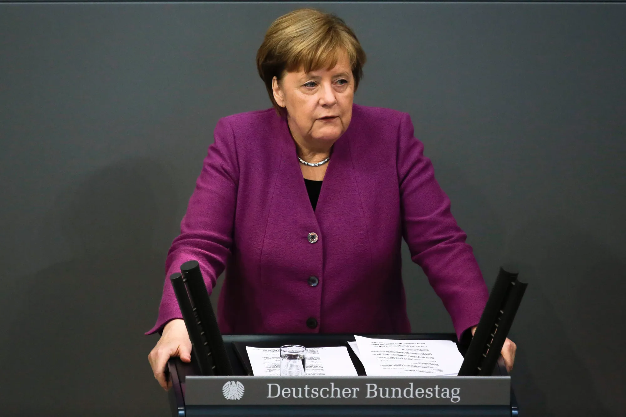Angela Merkel at the Bundestag in Berlin, on Feb. 22.
