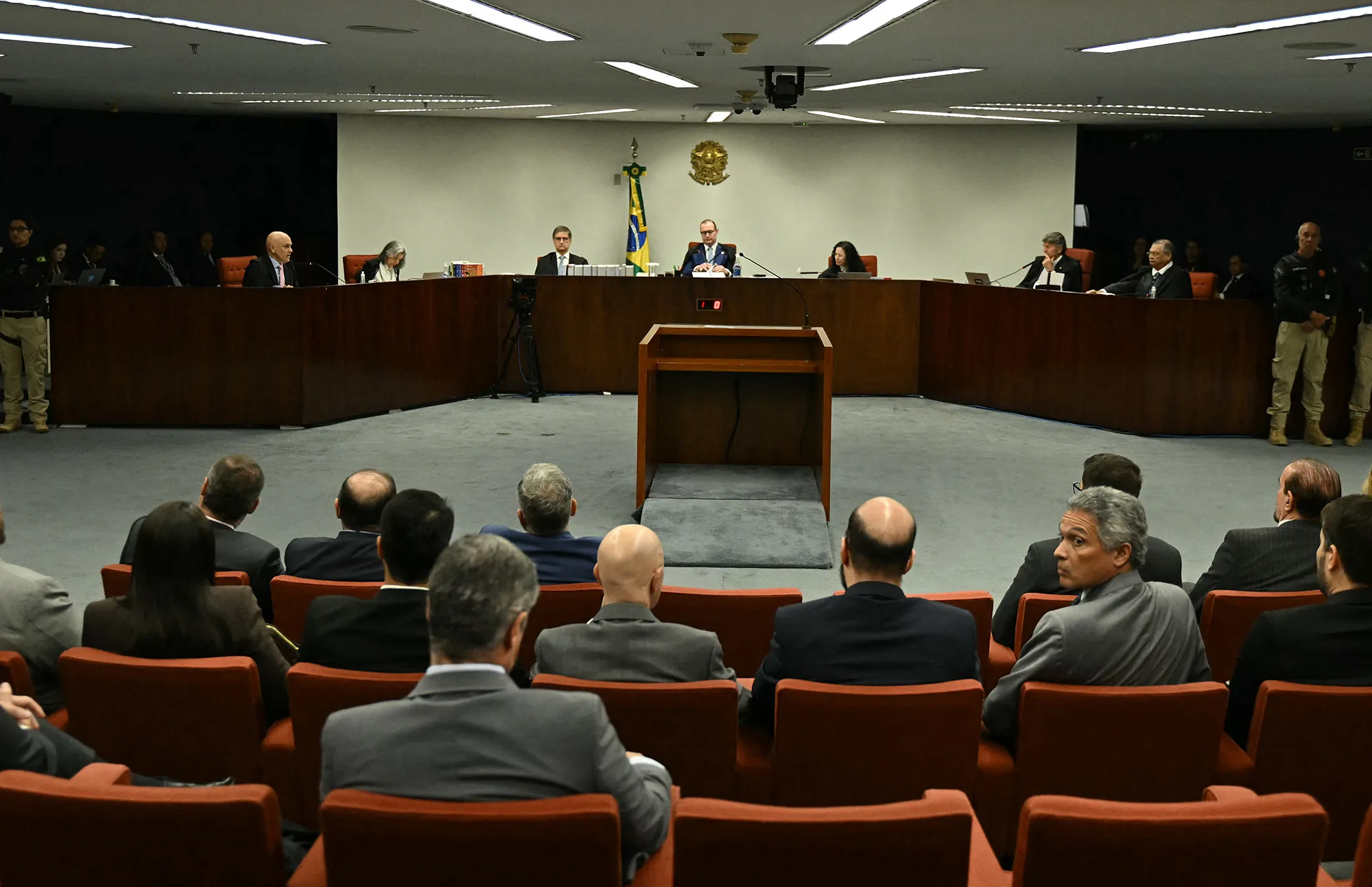 Brazil's Federal Supreme Court during the voting session to convict or acquit&nbsp;former president Jair Bolsonaro in a coup trial&nbsp;at the STF in Brasilia on Sept. 9.&nbsp;