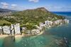 Waikiki Beach on the south shore of the island of Oahu in Hawaii.