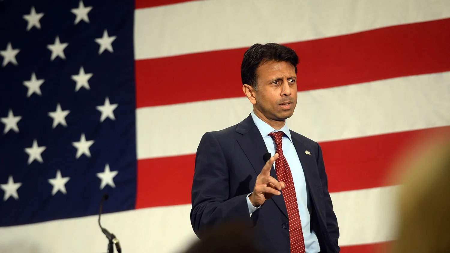 Louisiana Gov. Bobby Jindal speaks at the First in the Nation Republican Leadership Summit April 18, 2015 in Nashua, New Hampshire.
