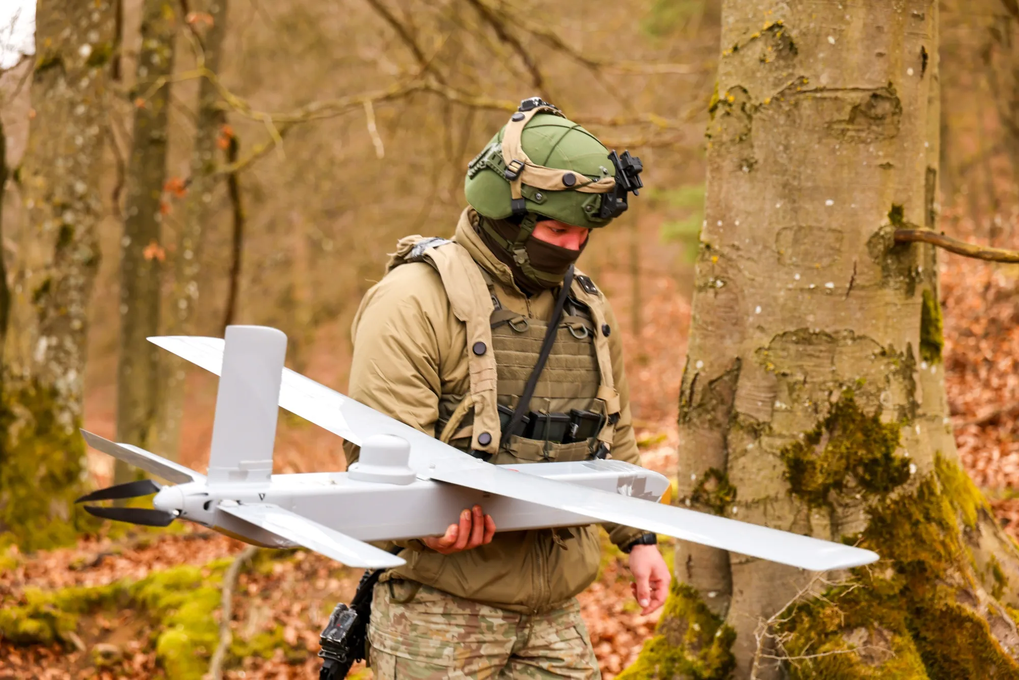 A Lithuanian soldier prepares a drone during a training exercise in Hohenfels, Germany.