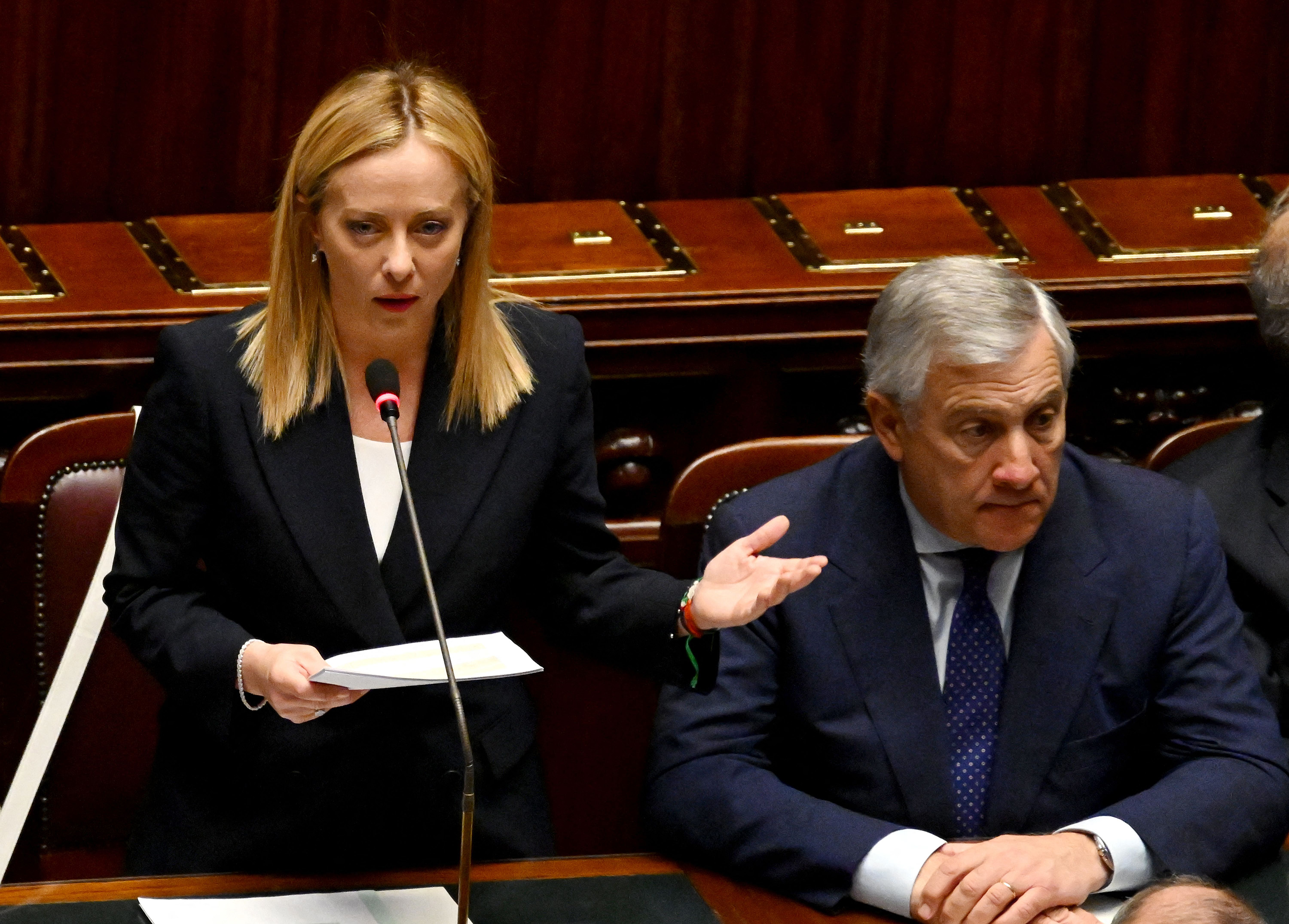 Giorgia Meloni&nbsp;during her first address to parliament in Rome, on Oct. 25.