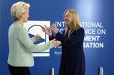 Giorgia Meloni, right, welcomes Ursula von der Leyen in Rome, July 23. 