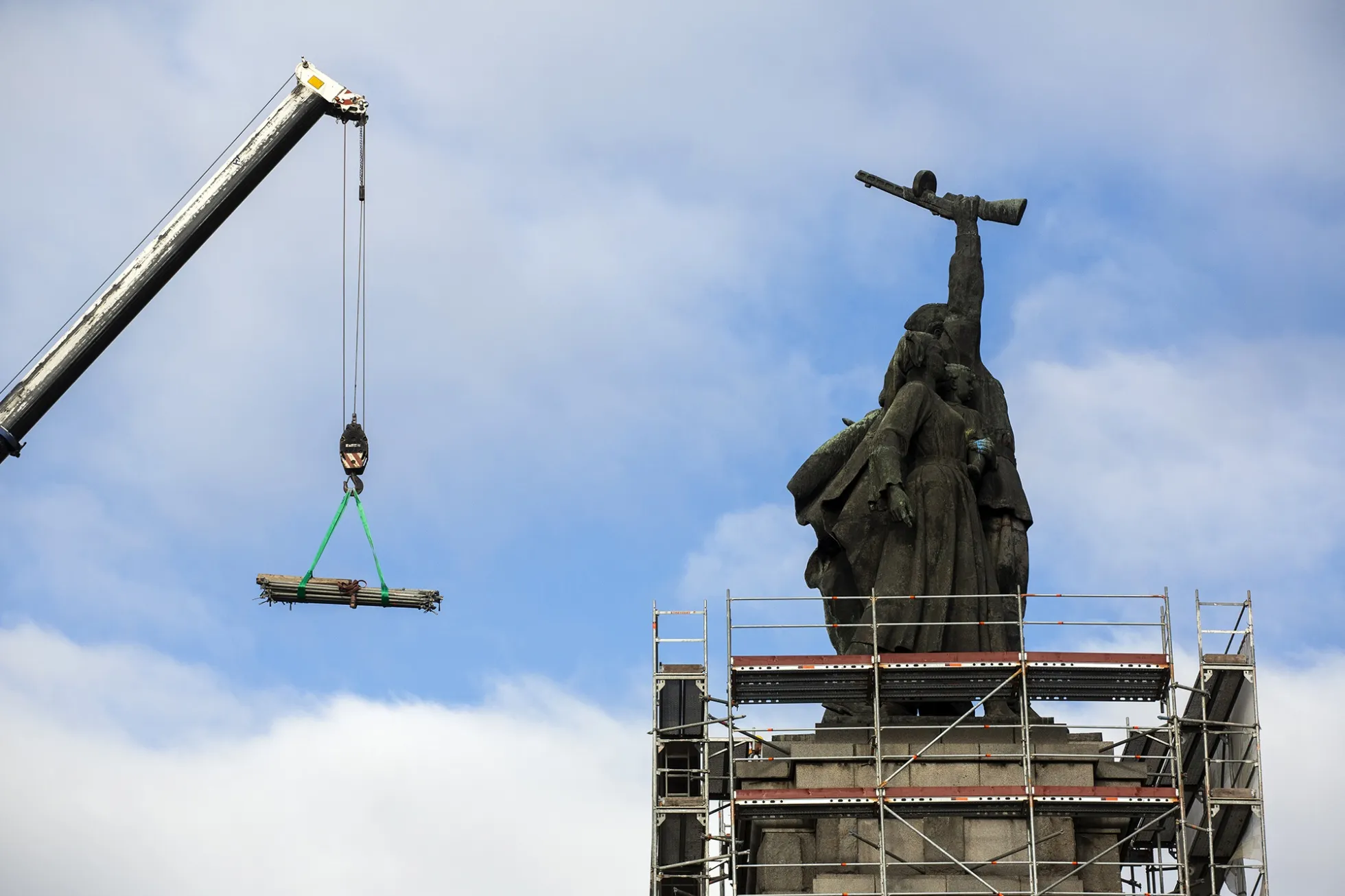 Workers build scaffolding around the Monument to the Soviet Army in Sofia, Bulgaria on Dec. 12.