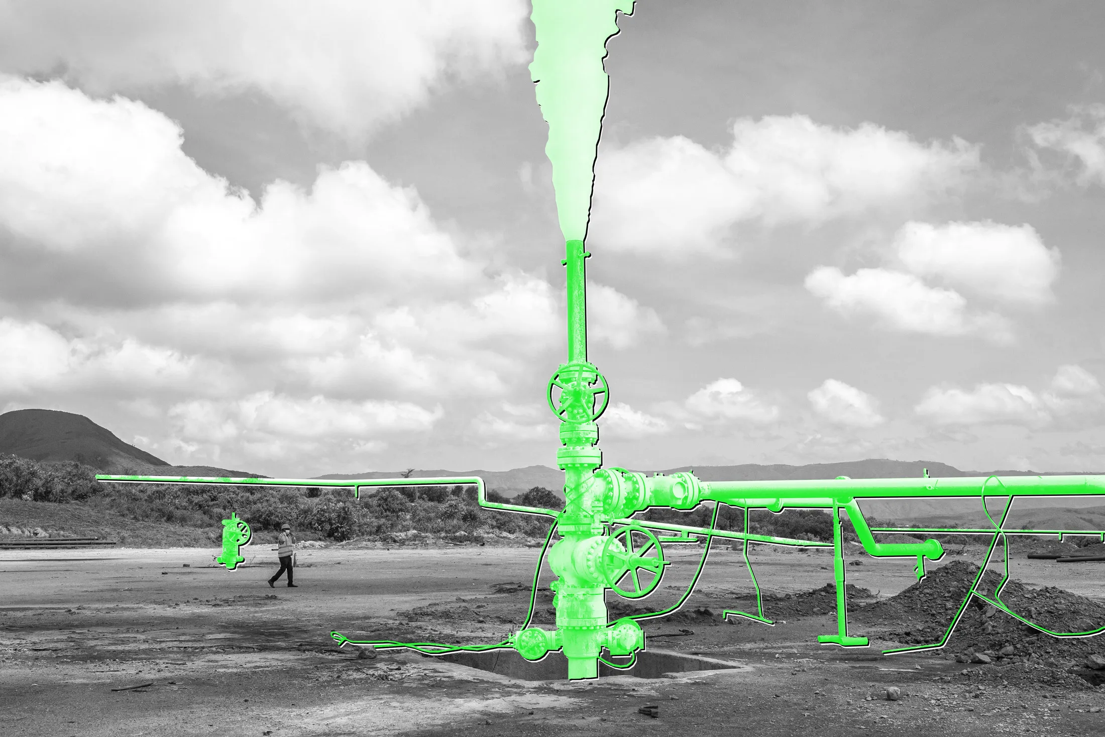 A steam well at the Olkaria power plant in Hell’s Gate National Park.