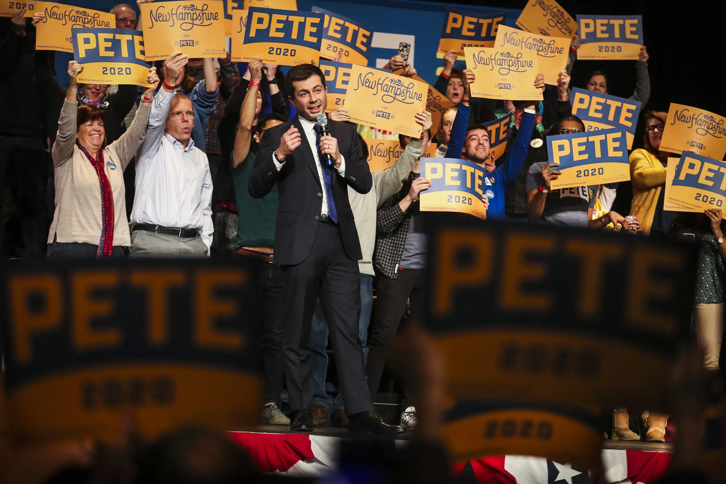 Pete Buttigieg speaks to a crowd in Keene, New Hampshire, on Jan. 2.