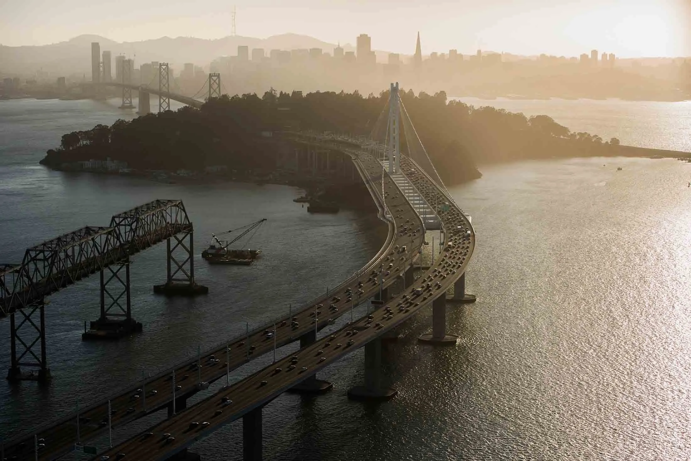 Cars travel over the San Francisco-Oakland Bay Bridge.&nbsp;