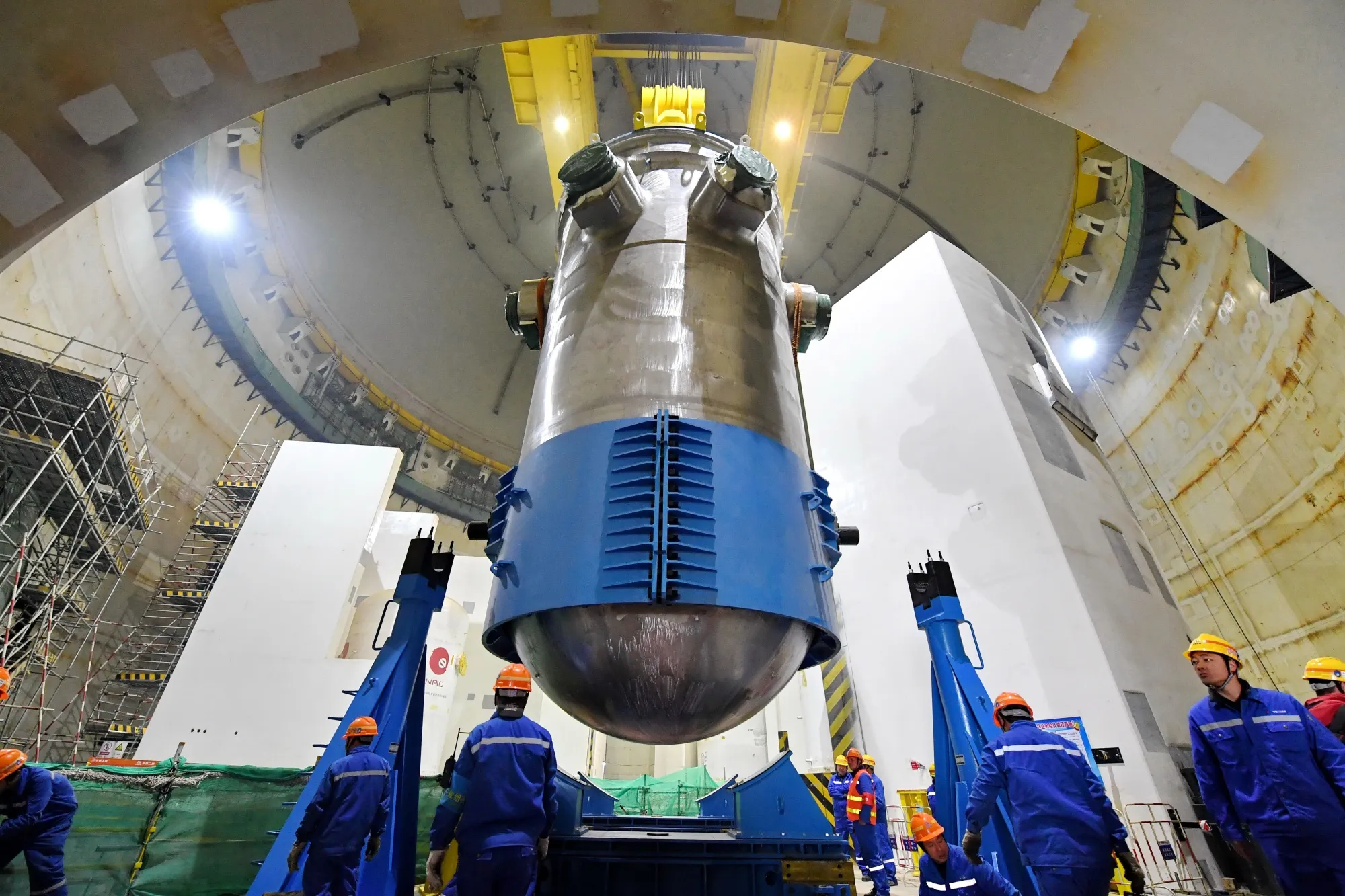 The installation site of reactor pressure vessel of the No.5 unit of the Fuqing nuclear power plant in Fujian Province, Jan. 2018.