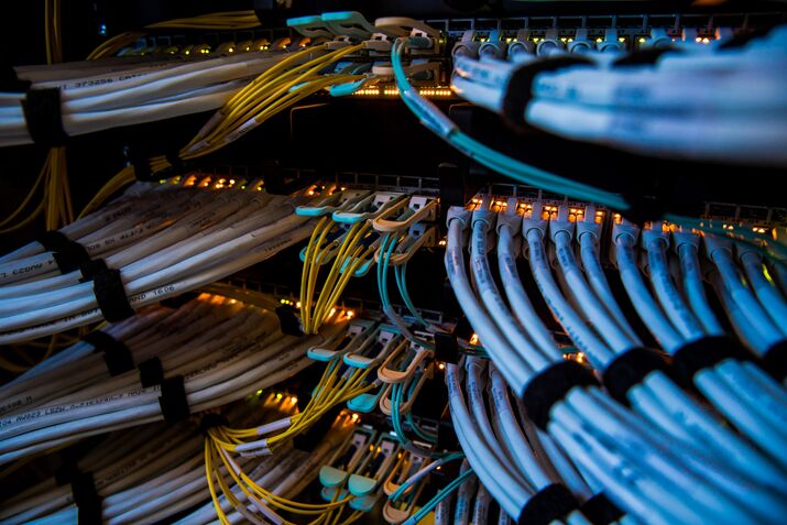 High End Data Cables Feed Into Servers