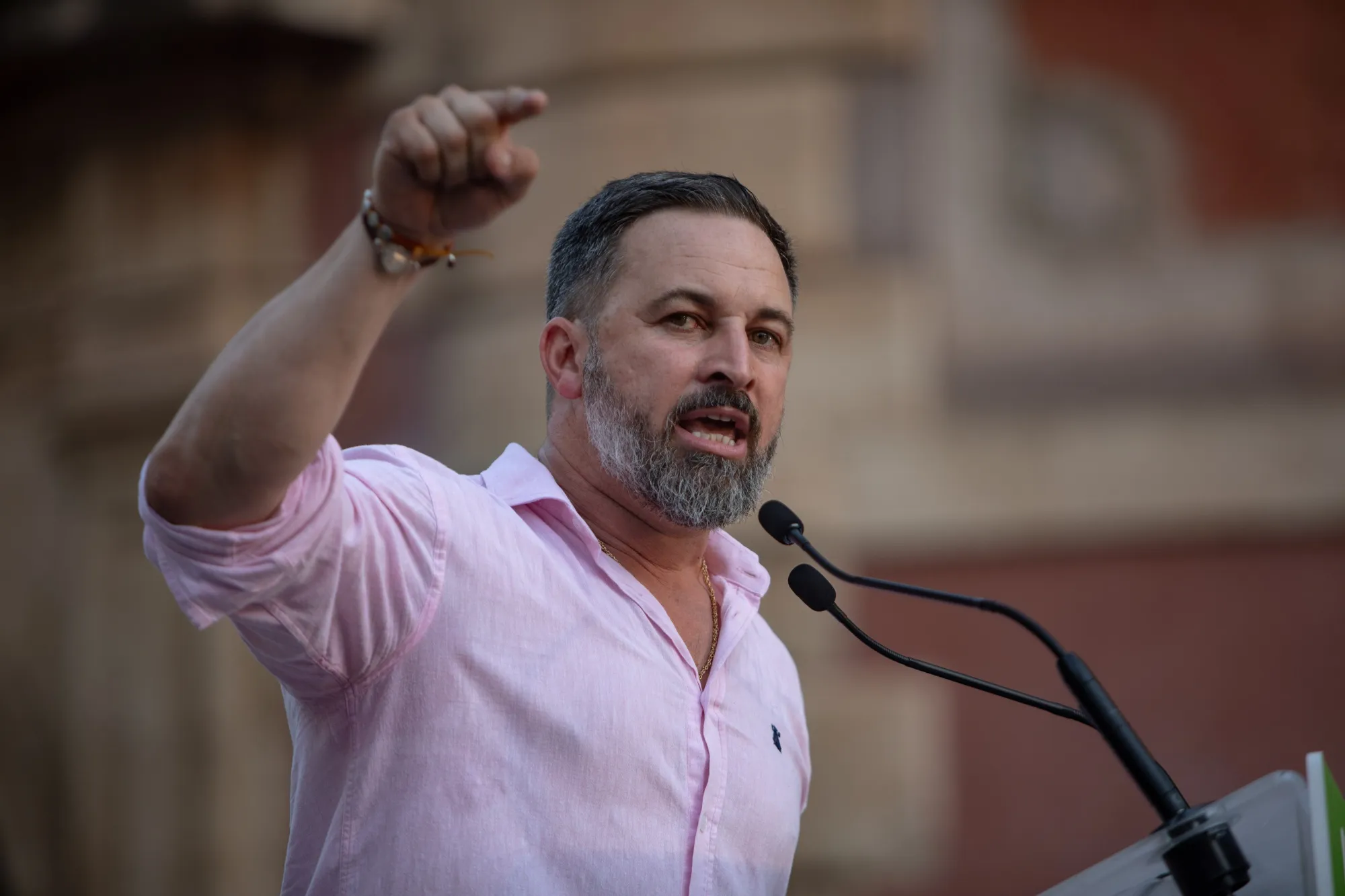 Leader of the far-right Vox party, Santiago Abascal, on the campaign trail.