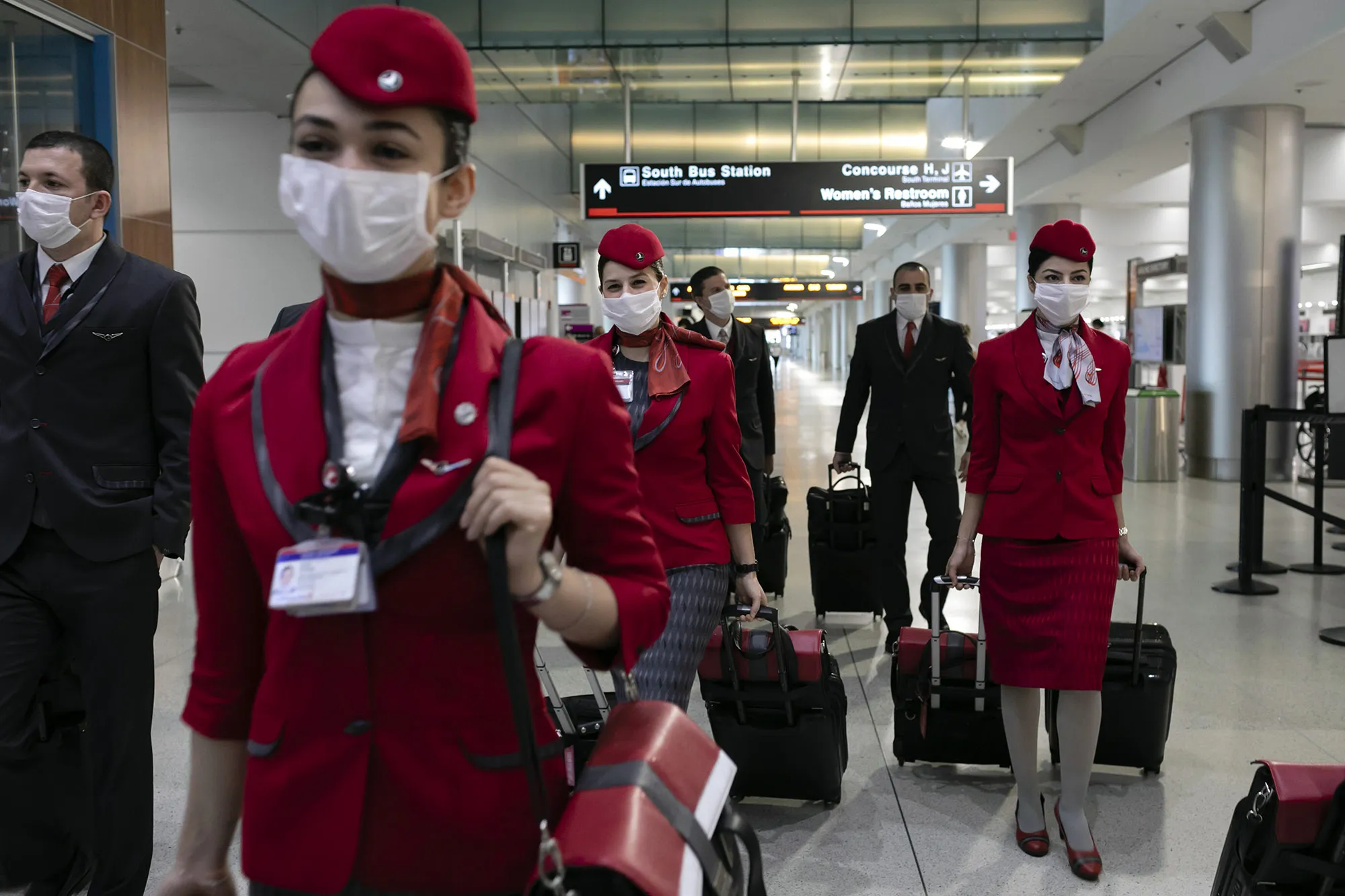 Turkish Airlines crew members walk to the departure gate at Miami International Airport, ahead of their departure to Turkey in Miami, Florida, U.S.&nbsp;on May 17.