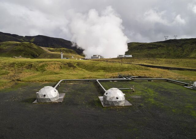 Hellisheidi, Iceland, Sept. 7. Orca, the largest direct-air capture facility in the world, is nestled in the landscape near a geothermal power plant and will suck 4,000 tons of CO2 out of the air a year.