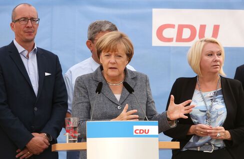 Angela Merkel campaigning in Mecklenburg-Western Pomerania on Sept. 3.