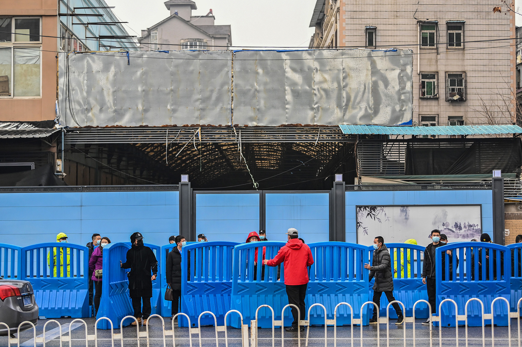 Outside Huanan seafood market closed in Wuhan in January.