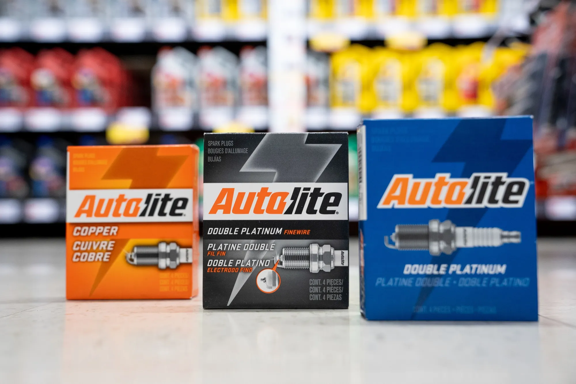 Autolite spark plugs, owned by First Brands Group, at an auto parts store in Oklahoma City, Oklahoma.