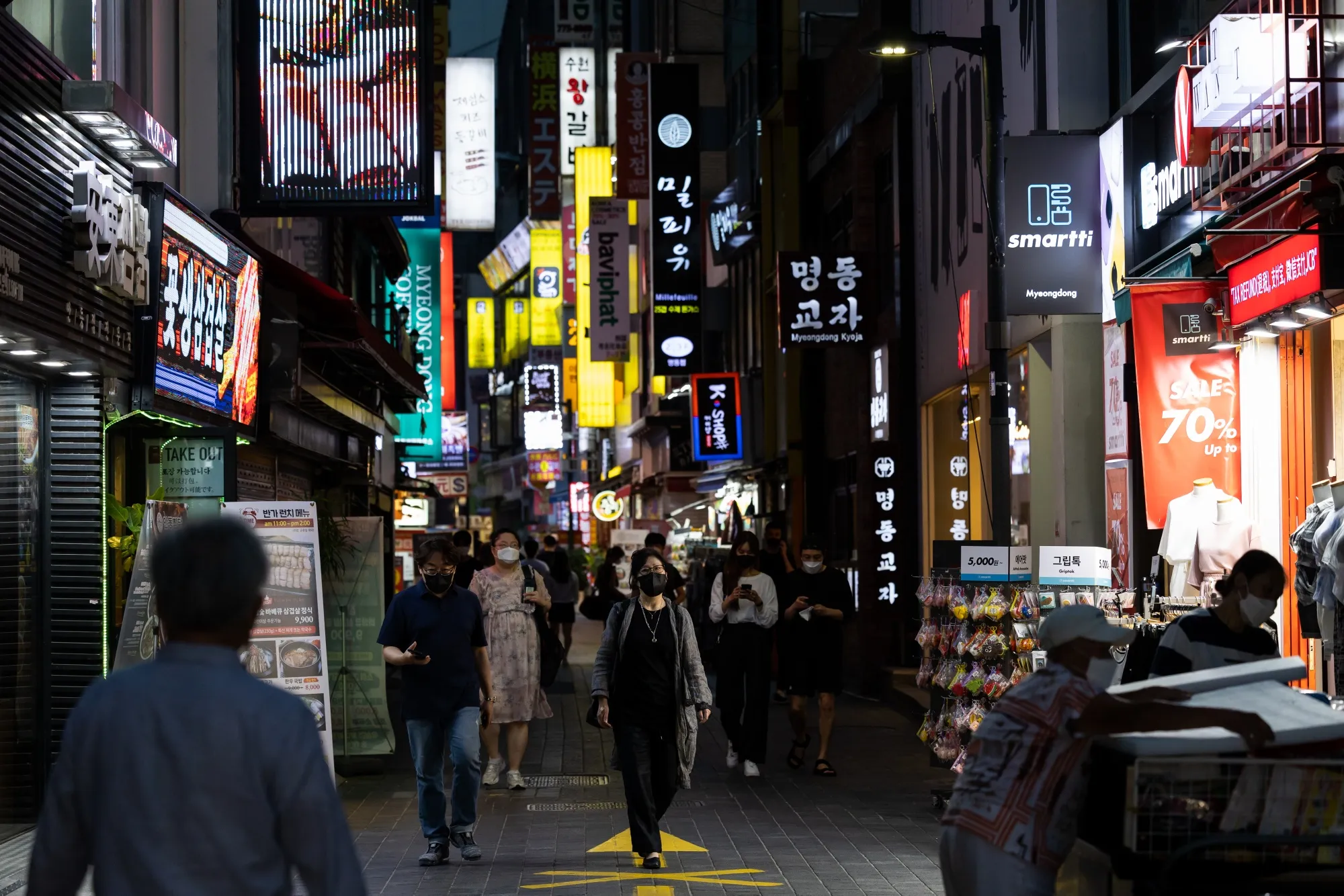 The Myeongdong shopping district of Seoul.