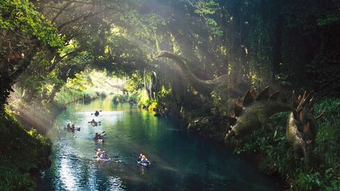Take the “Cretaceous Cruise” and kayak your way down Isla Nublar's dinosaur-infested river. It will leave you breathless, literally. Source: JurassicWorld.com via Bloomberg