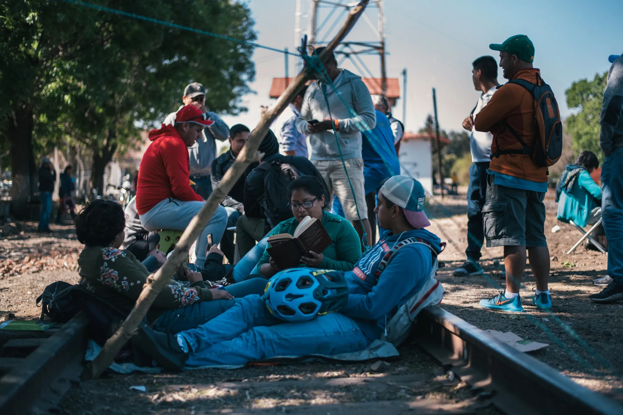 Demonstrators block train tracks during a teachers' union strike in Maravatio, Mexico.