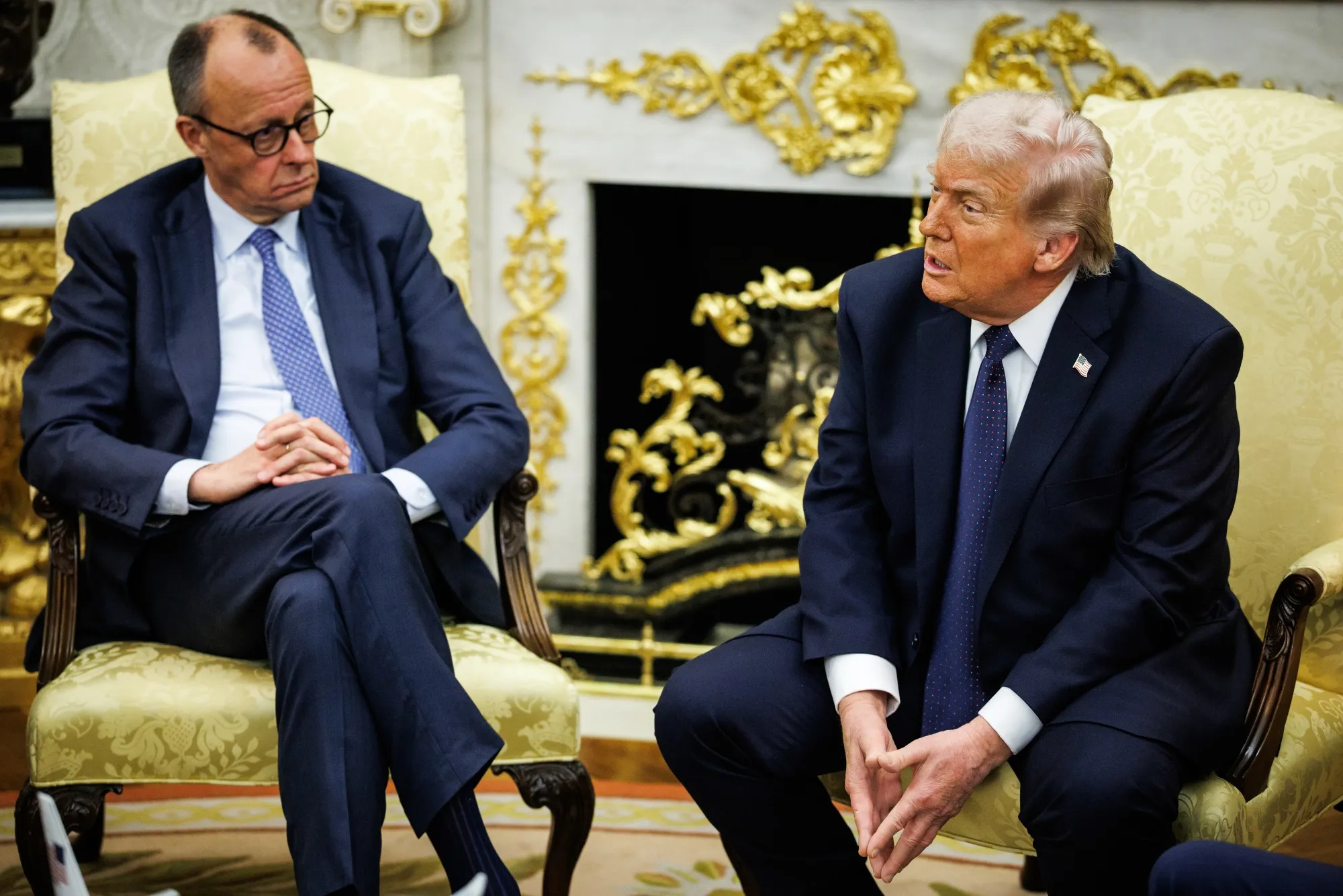 Friedrich Merz, left, and Donald Trump in the Oval Office in Washington, DC, on March 3.
