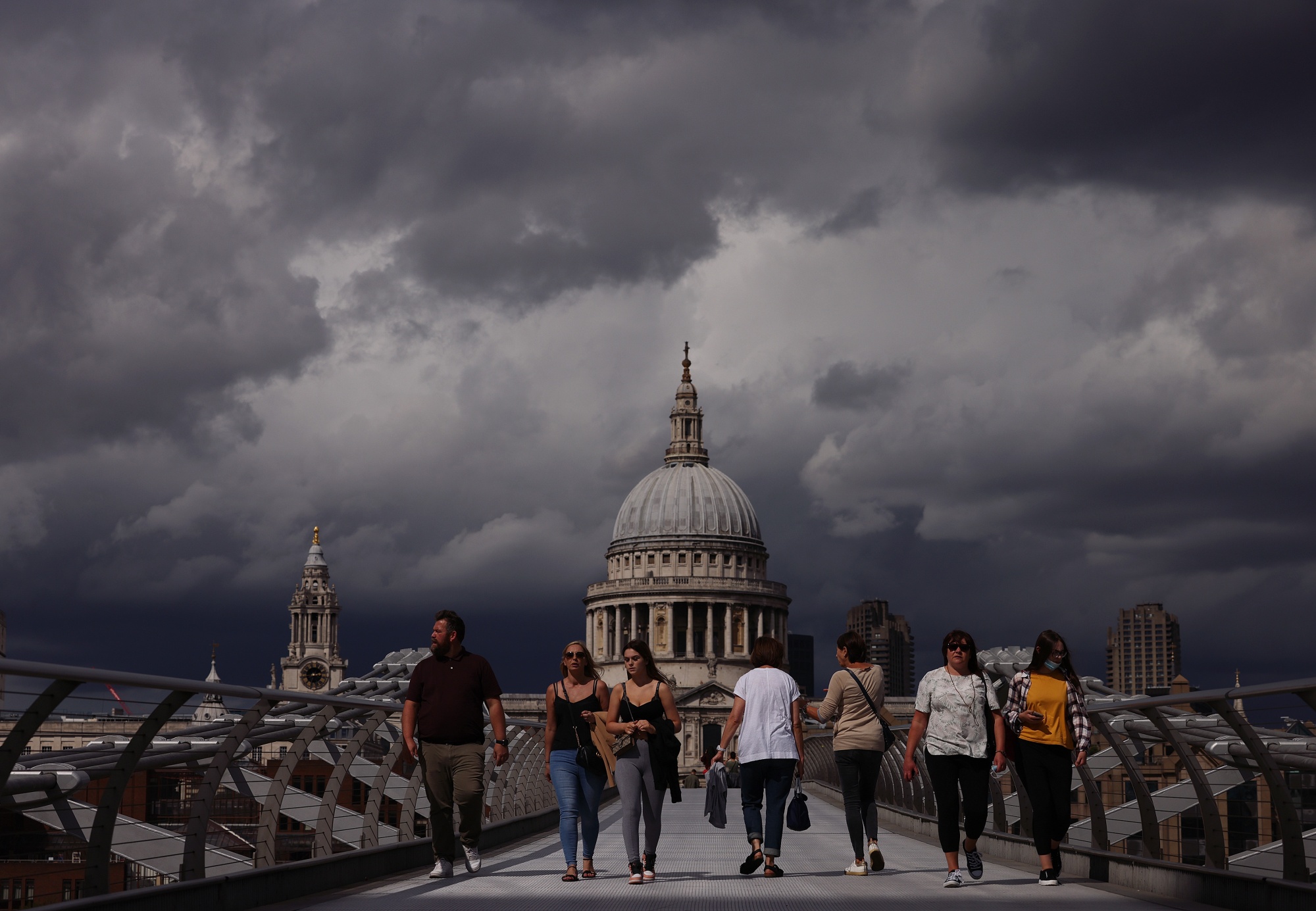 Dark clouds over the City of London. 