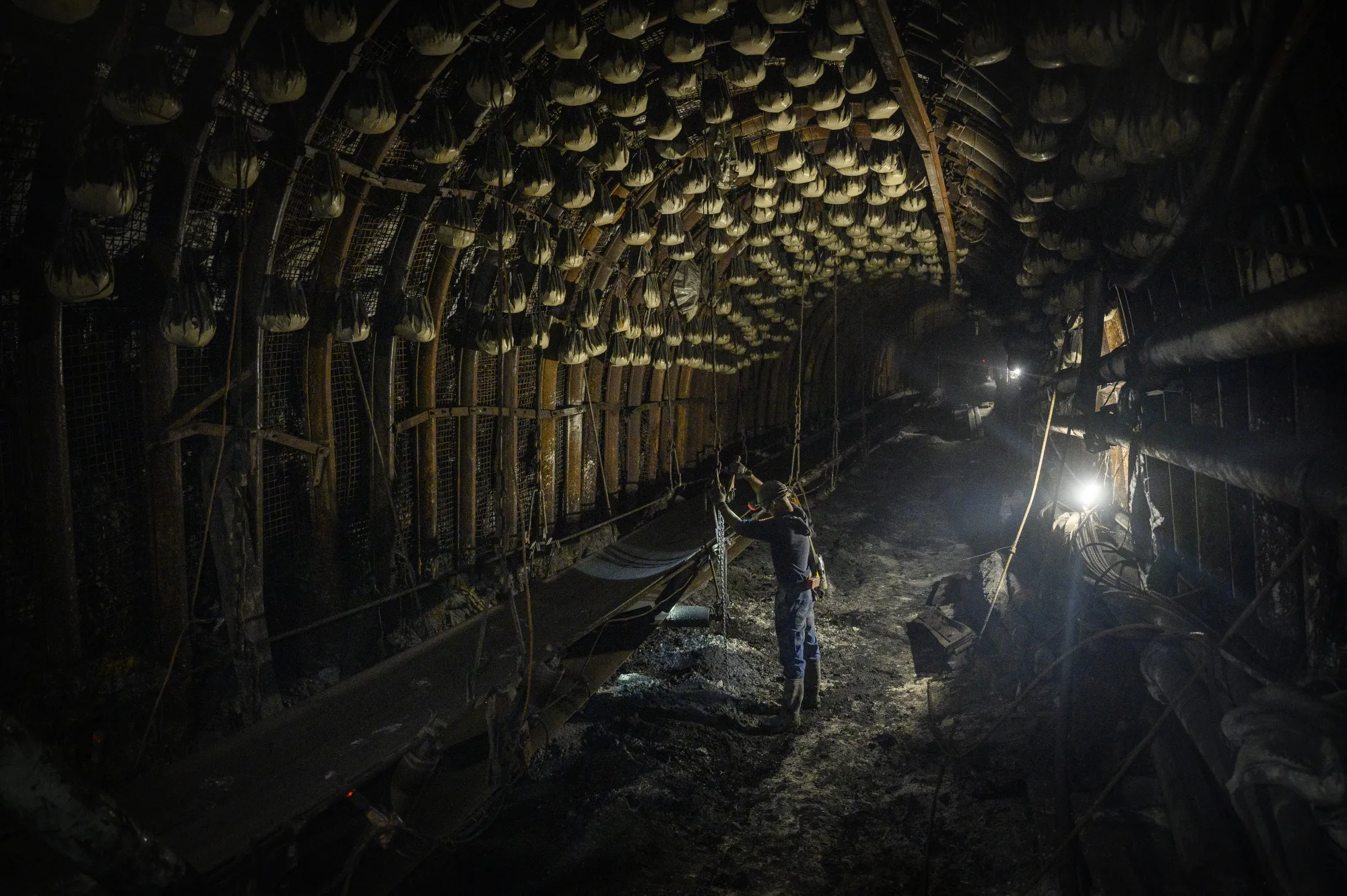A miner underground at the Metinvest BV Pokrovs'ke coal mine near Pokrovsk, Ukraine, on Oct. 25.