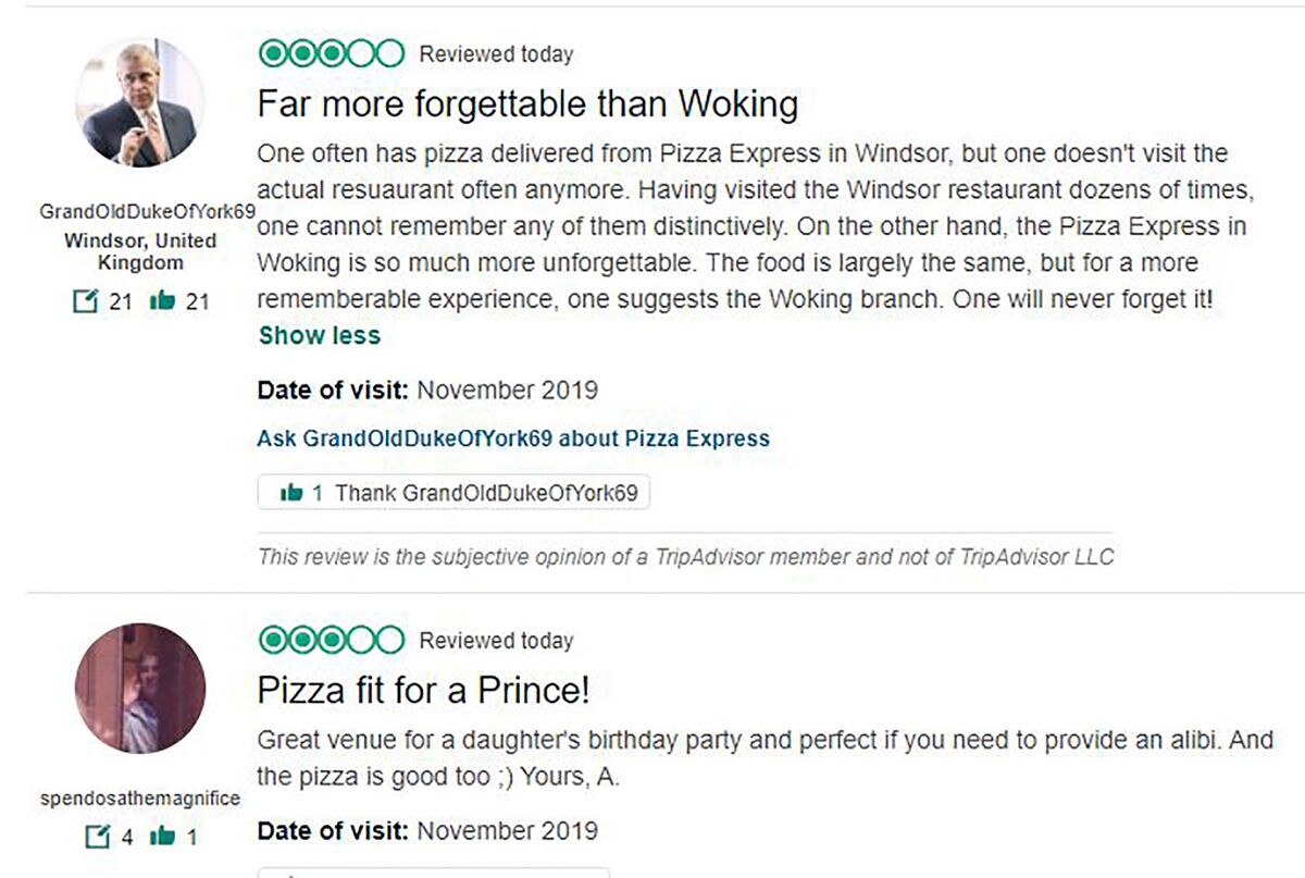 Prince Andrew TV Interview: Pizza Express Hit by Spoof Posts - Bloomberg
