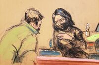Ghislaine Maxwell, right, in this courtroom sketch from her trial in New York, on Dec. 2. 