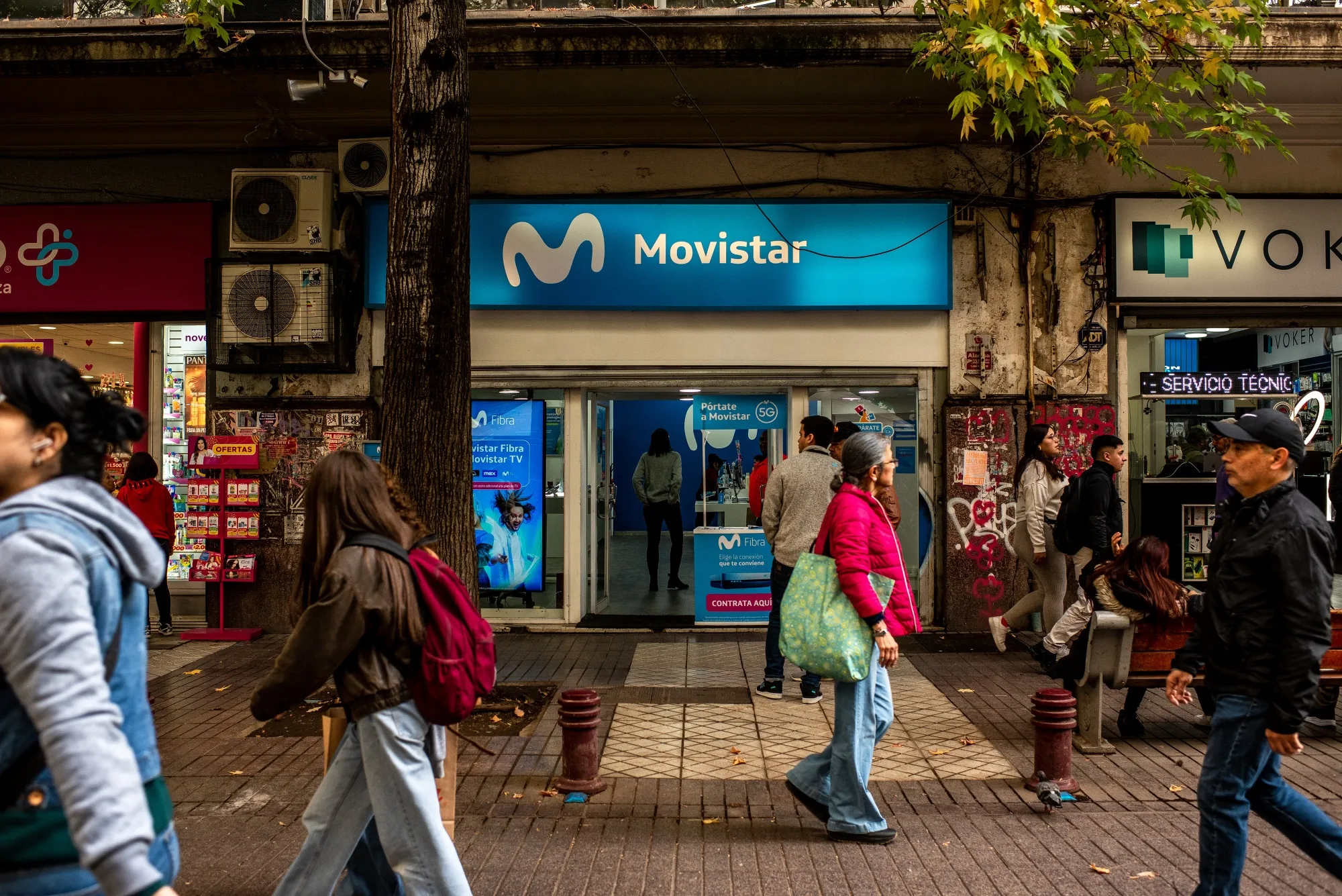 A Movistar mobile phone service store in Santiago, Chile.