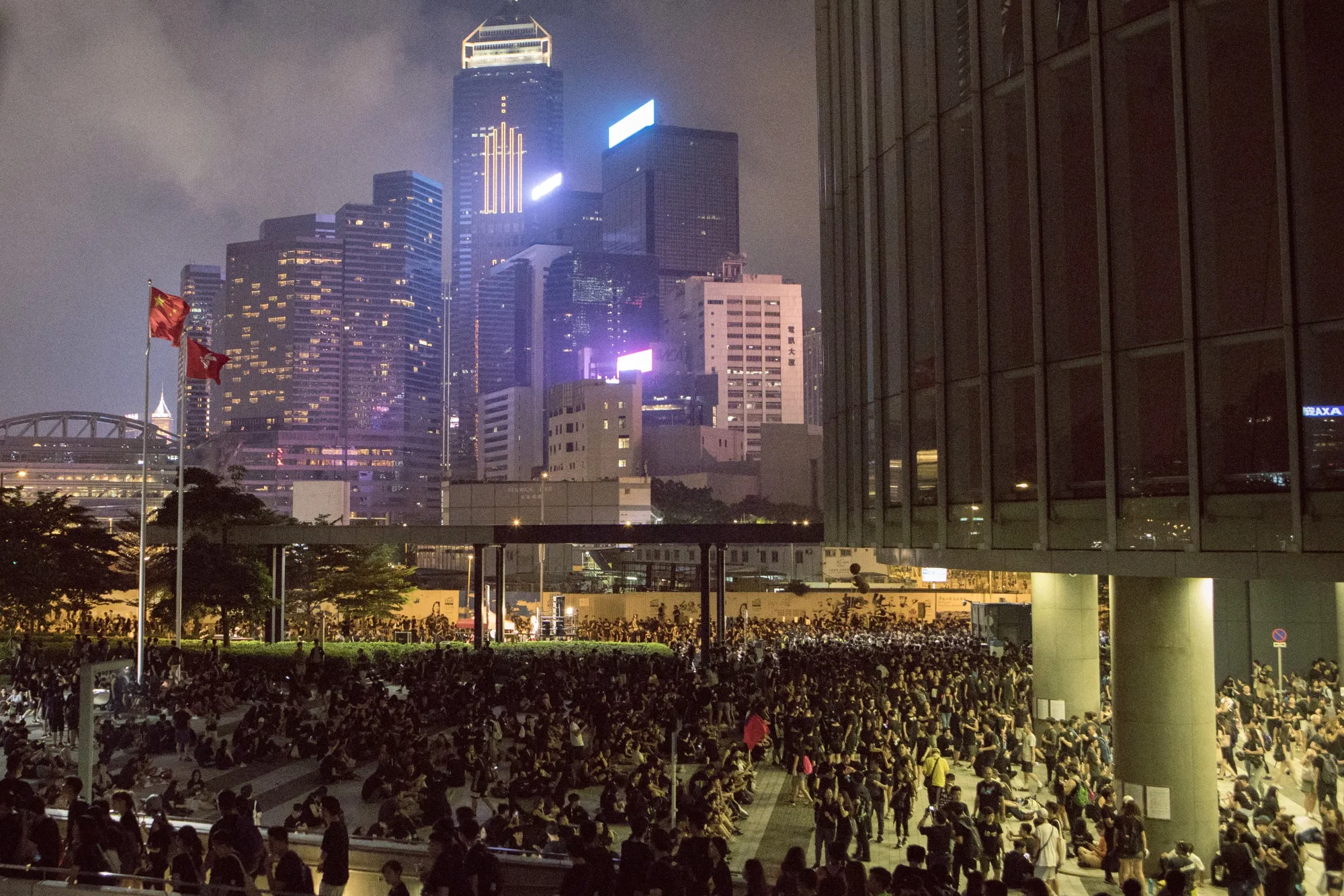 Protesters gather outside the Legislative Council building during a march in Hong Kong on June 16.