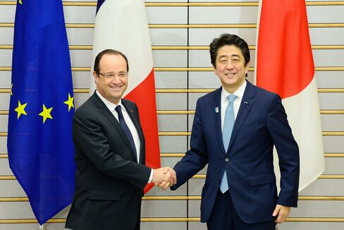 Francois Hollande and Shinzo Abe